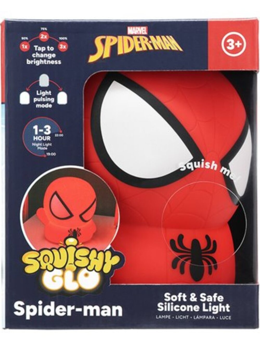 Spider Man Squishyglo Silicone Light Rechargeable Kids Night Light Multicolor Ne